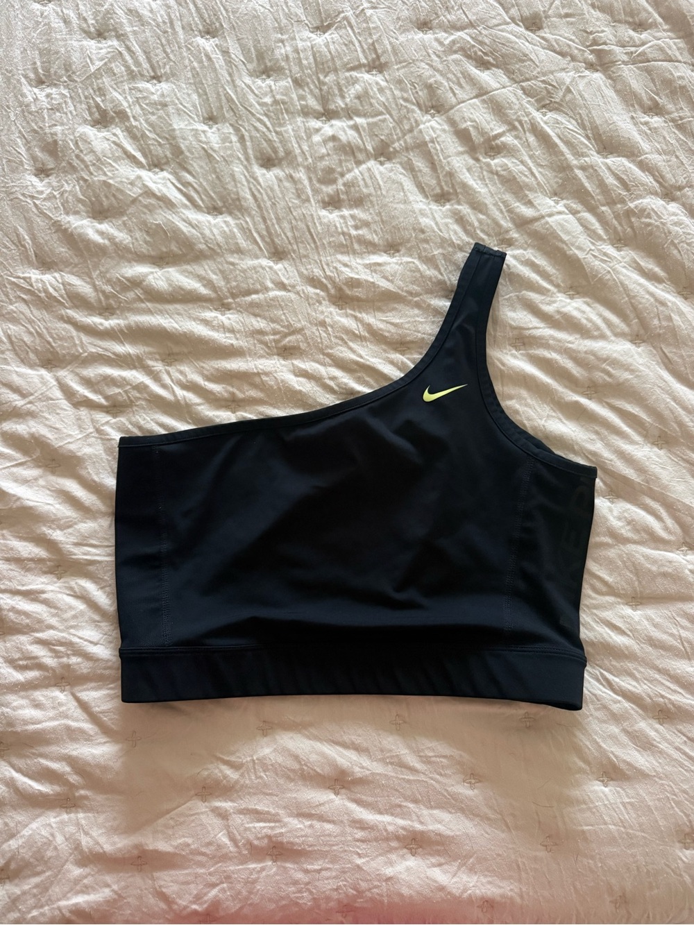 Nike Black One-Shoulder Sports Bra with Subtle Grey Swoosh